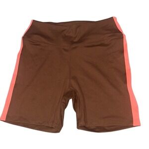 PINK Victoria's Secret High Waist 6" Bike Short Brown Coral Stripe Medium NWT